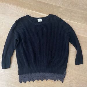 Drop shoulder sweater with lace bottom size 2 black